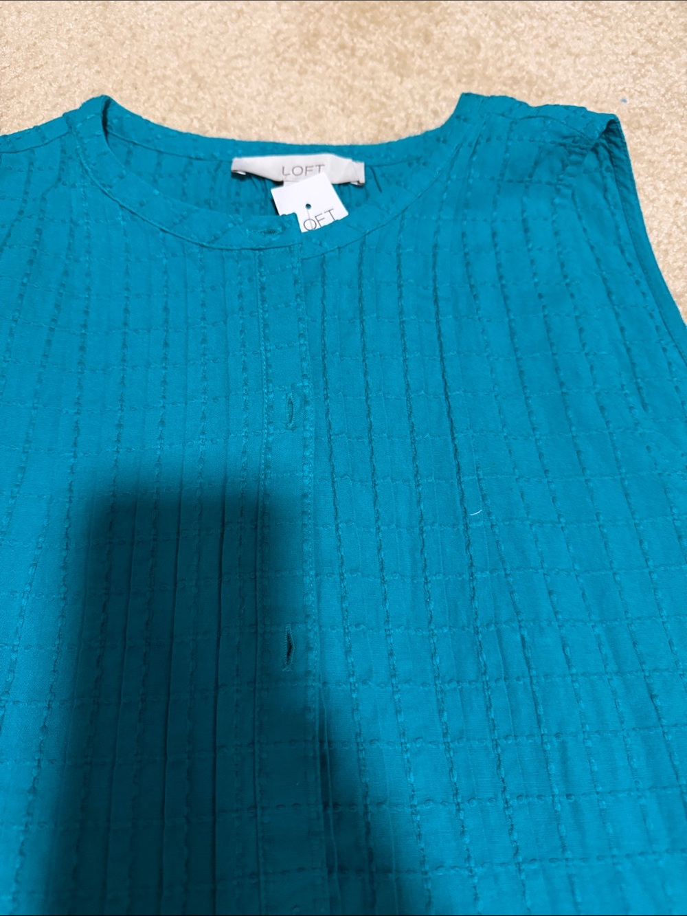 LOFT Teal Grid-Textured Shell Top - Picture 3 of 4